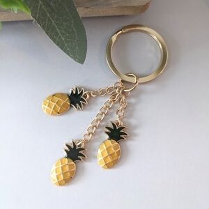 Handmade Pineapple Keychain Gold Bag Charm Cute Tropical Accessory